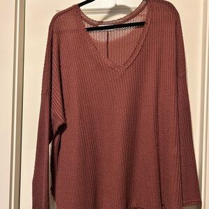 Elegant Mauve V-Neck Long Sleeve Top